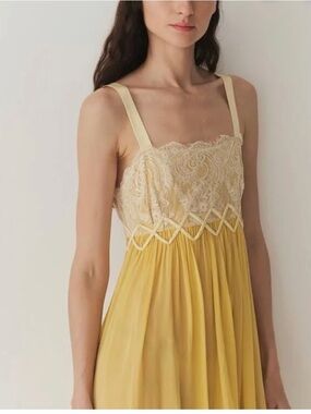 Delicate Yellow Lace-Trim Chemise Slip